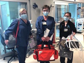 Members of BGH’s ICU transport team are ready to transfer Kingston patients to Bockville. From left, Laurie Ferguson, Angie Vaughan and  Meagan Green. Photo courtesy of BGH