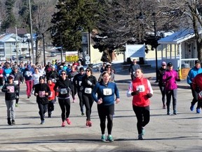 Runners take to the streets of Powassan prior to the Maple Hill Sap Run. Last year and again this year, the run is organized as a virtual event where participants run in their own community Saturday or Sunday and choose their own route.
Photo submitted by Jared Dupuis