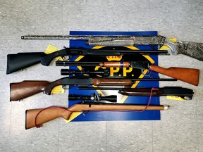 Provincial police released this image of weapons seized during an early-morning search in Augusta Township Friday. (SUBMITTED PHOTO)