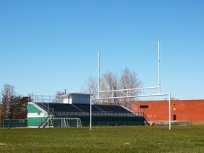 High school football fields, like the one at West Ferris Intermediate and Secondary School, remains unused as students remain out of the classrooms as they learn online. High school sports have been on hold while the province grapples with trying to get the COVID-19 pandemic under control.