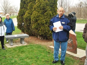 The late Bill Steep spoke at the Day of Mourning ceremony in Chatham April 28, 2018, organized by the Chatham-Kent Labour Council. (Tom Morrison/Postmedia Network)