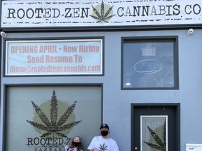 Rooted Zen Cannabis Co employees River, Sharon and Zack, along with owner Diana Feather. The store officially opened on April 20 and due to the ongoing provincewide lockdown, is currently opened for curbside pickup only, as well as deliveries.