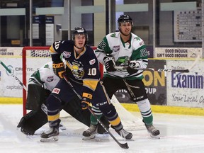 The Spruce Grove Saints dropped a 4-1 decision in Game 3 of the cohort series against the Drayton Valley Thunder Friday night at the Drayton Valley Omniplex. The Saints and Thunder will wrap up the four game series Saturday night (April 24) at the Grant Fuhr Arena. Puck drop is 7:00 p.m.