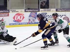 The Spruce Grove Saints finished their cohort series against the Drayton Valley Thunder with a 2-2 split after a 4-1 loss Saturday night at the Grant Fuhr Arena.