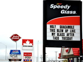 A sign War started by Speedy Glass in Listowel, with shots immediately fired back by the Dairy Queen next door, has since picked up viral traction among businesses throughout Listowel and across Perth County. (Galen Simmons/The Beacon Herald)