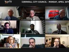 Members of Cornwall city council during their virtual meeting on Monday, April 26, 2021. Handout/Cornwall Standard-Freeholder/Postmedia Network