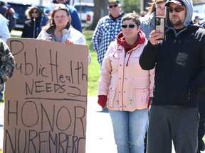 Three alleged organizers of the Stand for Freedom demonstration at Bellevue Park April 30 face charges. BRIAN KELLY/THE SAULT STAR/POSTMEDIA NETWORK