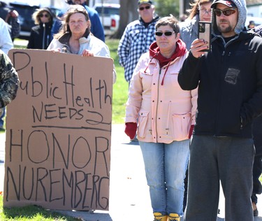 Stand for Freedrom demonstration at Bellevue Park in Sault Ste. Marie, Ont., on Friday, April 30, 2021. (BRIAN KELLY/THE SAULT STAR/POSTMEDIA NETWORK)