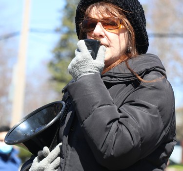 Stand for Freedrom demonstration at Bellevue Park in Sault Ste. Marie, Ont., on Friday, April 30, 2021. (BRIAN KELLY/THE SAULT STAR/POSTMEDIA NETWORK)