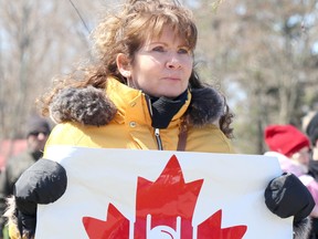 Stand for Freedom demonstration at Bellevue Park in Sault Ste. Marie, Ont., on Friday, April 30, 2021. (BRIAN KELLY/THE SAULT STAR/POSTMEDIA NETWORK)