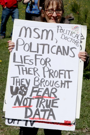 Stand for Freedrom demonstration at Bellevue Park in Sault Ste. Marie, Ont., on Friday, April 30, 2021. (BRIAN KELLY/THE SAULT STAR/POSTMEDIA NETWORK)