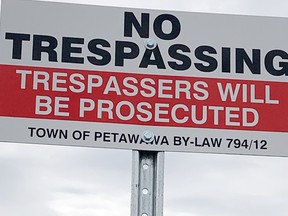 The Upper Ottawa Valley OPP is investigating after two No Trespassing signs were stolen from the Pembroke and Area Airport property. Submitted photo
