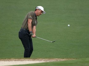 Mike Weir of Bright's Grove, Ont., plays a shot on the second hole during the second round of the Masters at Augusta National Golf Club on April 9, 2021, in Augusta, Georgia. (Photo by Kevin C. Cox/Getty Images)