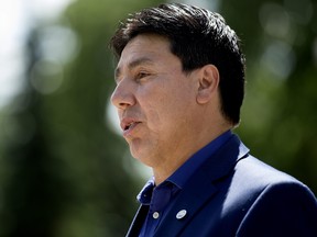 Treaty 8 Grand Chief Arthur Noskey outside the Alberta Legislature on Monday July 6, 2020. Photo by David Bloom