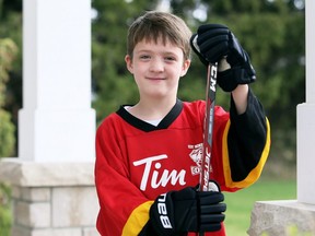 Jaymin Atkinson, 7, of Chatham, Ont., is the grand prize winner in the Ontario Minor Hockey Association's essay contest on the theme, "What I missed most about hockey." Photo taken in Chatham, Ont., on Thursday, April 15, 2021. Mark Malone/Chatham Daily News/Postmedia Network