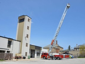 Owen Sound firefighters train on Ladder 3, the department's new Sutphen 100-foot mid-mount aerial platform truck on Saturday, April 24, 2021.