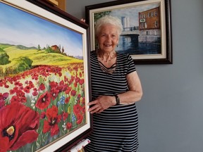 Eleanor Pauling in her kitchen where she painted pictures which sold at auction for the Salvation Army, photographed Saturday, April 10, 2021 in Owen Sound, Ont. (Scott Dunn/The Sun Times/Postmedia Network)