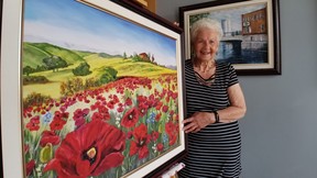 Eleanor Pauling in her kitchen where she painted pictures which sold at auction for the Salvation Army, photographed Saturday, April 10, 2021 in Owen Sound, Ont. (Scott Dunn/The Sun Times/Postmedia Network)