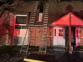 Five stations responded to a fire at this townhouse on Christa Street, Greater Sudbury Fire deputy chief Jesse Oshell said in a tweet.
