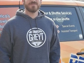 Adam McKeachnie of Driverseat Owen Sound sports one of the GREYT Stuff hoodies. SUPPLIED