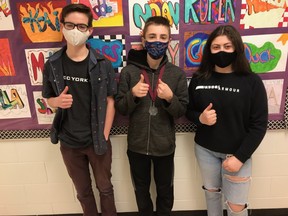 (L-R) Jonas Brugess, Mason Tomchyshyn, and Kyra Smith from Ruldolf Hennig Junior High scored top marks in the Pascal National Math Contest. Photo supplied.