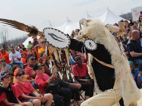 A dancer performs during the opening ceremonies at the First Nation, Metis, Inuit Festival at the McMurray Metis grounds on Friday, June 21, 2019. Vincent McDermott/Fort McMurray Today/Postmedia Network