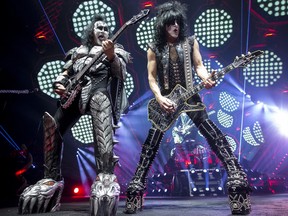 Gene Simmons and Paul Stanley of KISS performing their End Of The Road World Tour at Canadian Tire Centre in Ottawa on April 3, 2019.