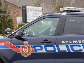 Police at the Church of God in Aylmer. (Derek Ruttan/The London Free Press file photo)