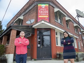 Johnny Vasquez, left, and his wife Heidy Hernandez, owners of Soho's Tacos and Tequila Bar and Grill on South Street in London, hope they will get through a four-week shutdown announced Thursday that will delay the opening of their new restaurant. “I have big hopes for this place. I hope we can get through this," Hernandez said Thursday. (Derek Ruttan/The London Free Press)