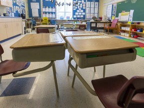 Empty classrooms in London. Photograph taken on Friday May 1, 2020. (Mike Hensen/The London Free Press)