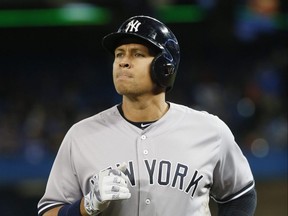 Alex Rodriguez grounds out to first ,  as the Toronto Blue Jays beat the New York Yankees in game 3 of their 3 game series at the Rogers Centre in Toronto, Ont. on Thursday April 14, 2016. Stan Behal/Toronto Sun/Postmedia Network