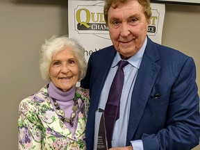 Lanny Huff, pictured with his wife, Catherine, was honoured Thursday by the Quinte West Chamber of Commerce at their 2021 President's Dinner and AGM held Thursday through a virtual platform. SUBMITTED PHOTO