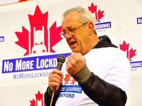 Independent MPP Randy Hillier speaks  at an anti-lockdown protest in Brantford in this file photo.