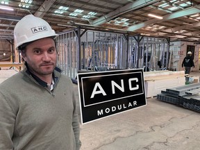 Andrew Neill, of ANC Modular, in the modular home manufacturing facility that he recently opened to help address Brantford's affordable housing crisis.