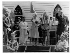 The Queen and Prince Philip vist the Mohawk Chapel during a royal visit in 1984.