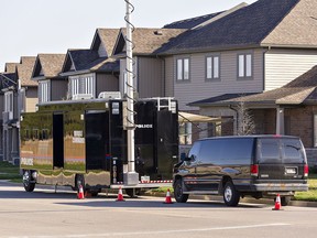 The Brantford Police mobile command centre was set up on Diane Avenue Wednesday morning in the investigation a fatal shooting.
