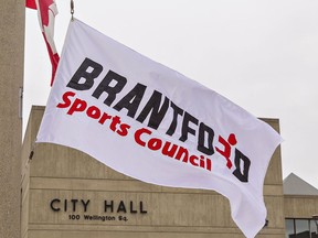 The Brantford Sports Council flag was raised at city hall on Friday ahead of Youth Sport Appreciation Week, April 19 to 25. Expositor Photo