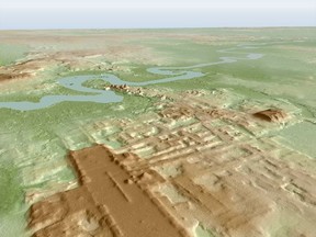 This ia an example of a three-dimensional image based on LiDAR, an aerial remote-sensing method.