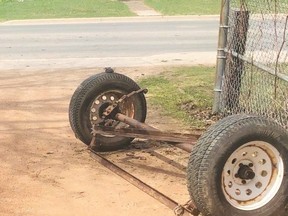 An axle that broke off a utility trailer in Meaford on the weekend.