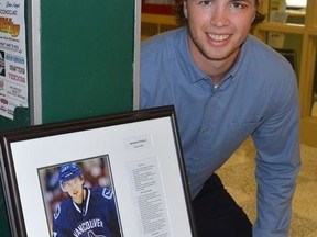 NHL defenceman Ben Hutton, shown here in Prescott when he was inducted into South Grenville District High School's Wall of Fame at the 2016 commencement, turns 28 on Tuesday. This is also scheduled to be Hutton's final day in quarantine before the newest member of the Toronto Maple Leafs can join the team. Toronto plays in Winnipeg on Thursday and Saturday nights. File photo