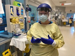 Christine Bax is suited up during her 12-hour shift in the ICU. Courtesy of BGH