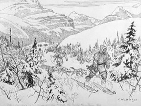 •	Acc. No. 1972-26-9 - Library and Archives Canada: C.W. Jefferys (1869-1951) illustration of David Thompson in Athabasca Pass, 1810. “It is impossible in a brief sketch to give more than a bare outline off his career,” writes Jefferys.
