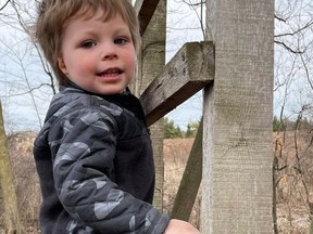 Emmett Gervason, 2, is heading to California for surgical procedures to repair his outer and inner left ear, that he would have to wait several more years to receive in Canada. Contributed Photo