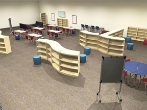 Construction continues at new Monsignor Uyen Catholic School in Chatham. Shown is the furniture for the Learning Commons. Handout