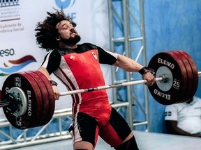 Boady Santavy of Sarnia, Ont., competes at the Pan American senior weightlifting championships in Santo Domingo, Dominican Republic on Thursday, April 22, 2021. He won a silver medal and qualified for the Tokyo Olympics. (Contributed Photo)