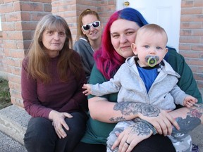 Members of the Tessier family, with soon-to-be one-year-old Aster, are (from left) great-grandmother Katherine, grandmother Tracy, and mom Skye. Photo on Saturday, April 3, 2021, in Cornwall, Ont. Todd Hambleton/Cornwall Standard-Freeholder/Postmedia Network