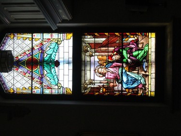 One of the windows at  St. Finnan's Basilica. Photo on Friday, April 9, 2021, in Alexandria, Ont. Todd Hambleton/Cornwall Standard-Freeholder/Postmedia Network