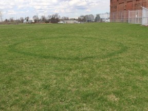 A mysterious circle in a field in the east end of the city. Photo on Wednesday, April 14, 2021, in Cornwall, Ont. Todd Hambleton/Cornwall Standard-Freeholder/Postmedia Network
