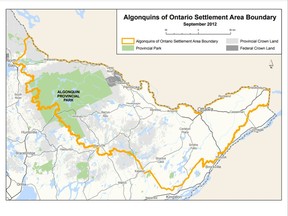 Handout Not For Resale
A map of the 36,000 square kilometres of land in the the Algonquins of Ontario land claim, from the Government of Ontario website. Handout/Cornwall Standard-Freeholder/Postmedia Network