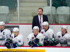 Hawkesbury Hawks Jr. A coach/general manager Rick Dorval, seen in this file photo from a game against the Cornwall Colts at the Benson Centre during the 2020-21 season. Robert Lefebvre/Special to the Cornwall Standard-Freeholder/Postmedia Network